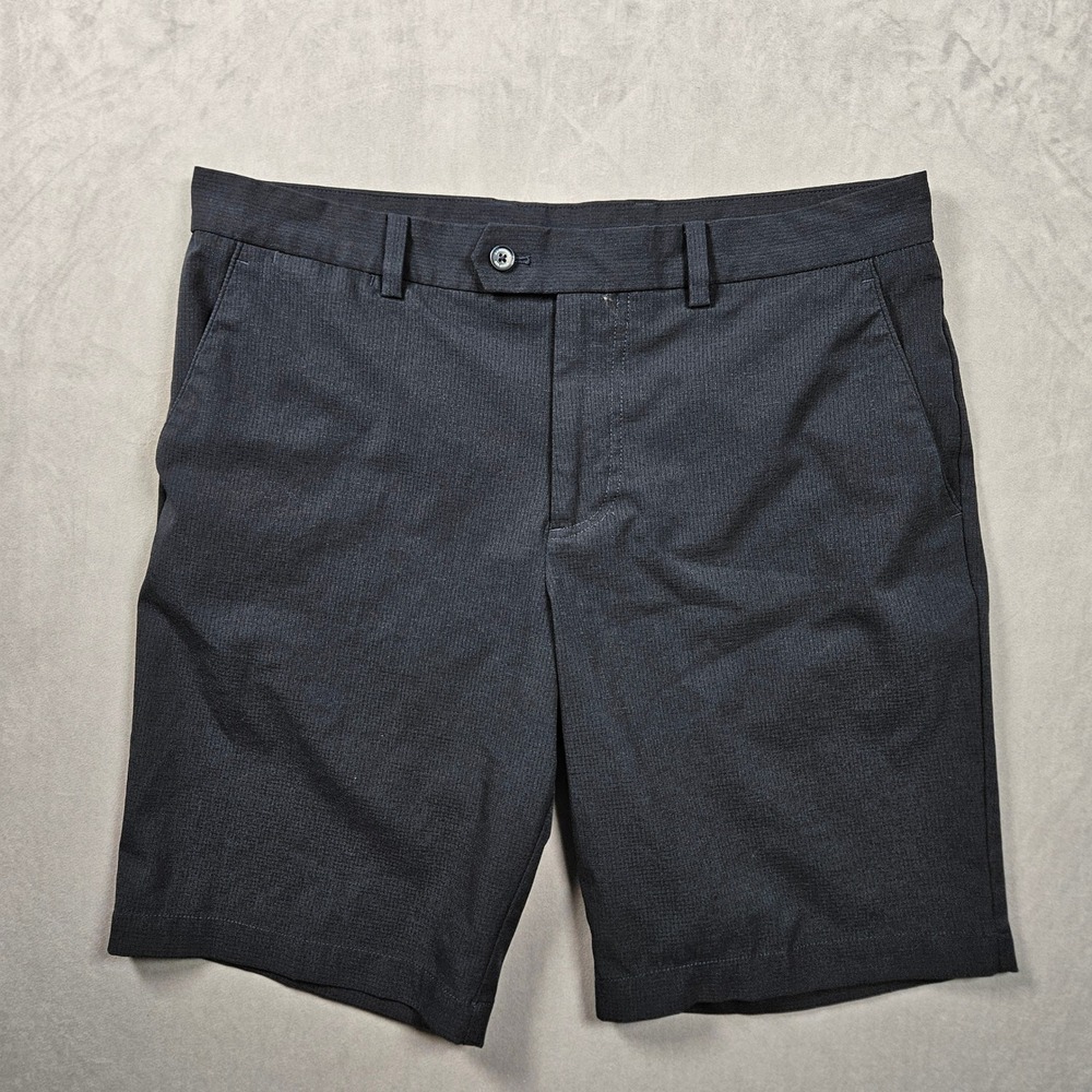J.Lindeberg Golf Shorts Mens 34 Navy Blue Micro Check Performance Stretch